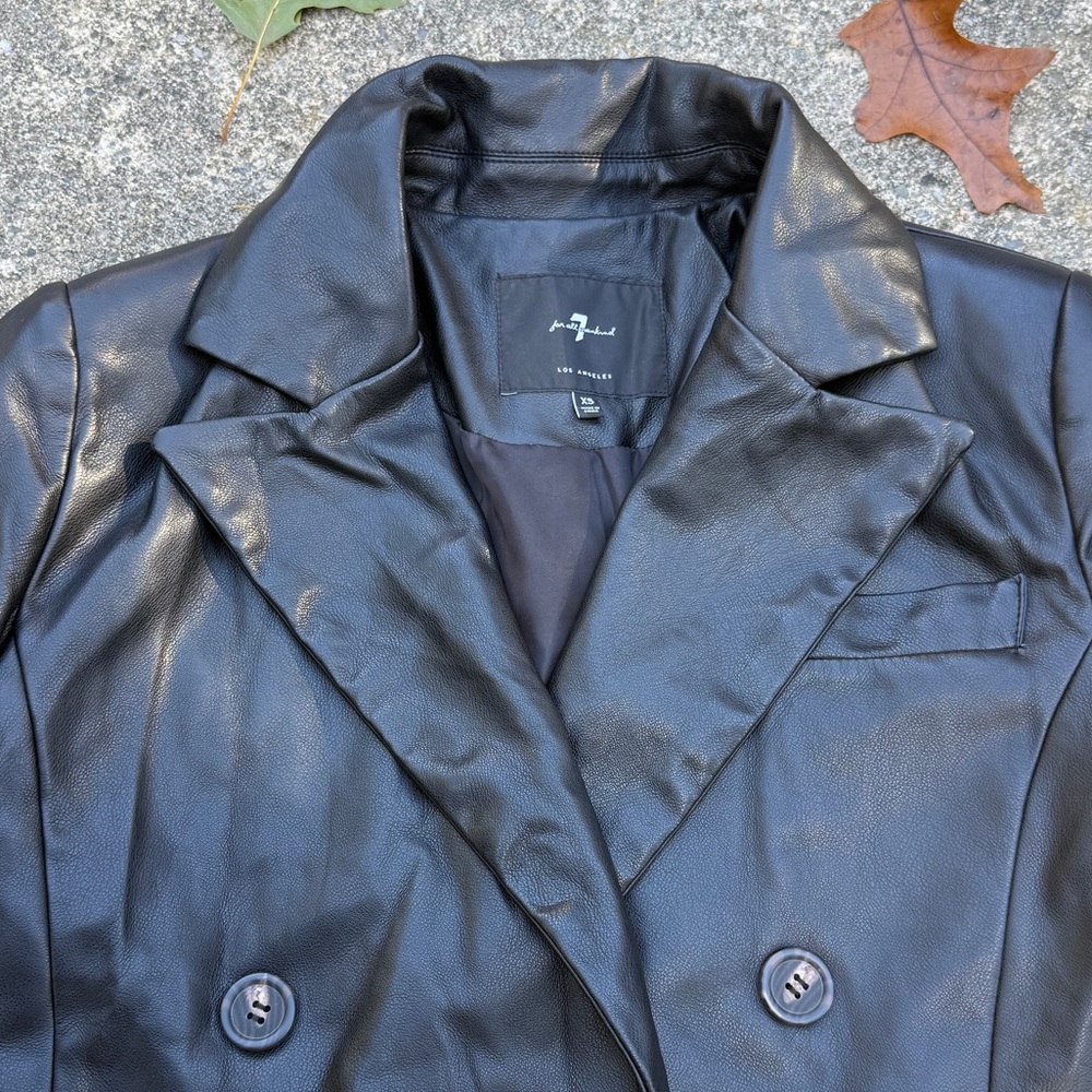 7 For All Mankind dark chocolate brown/ black vegan Leather Jacket - Picture 3 of 11